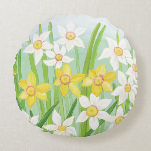 Cojín Redondo Spring Daffodils (Anverso)
