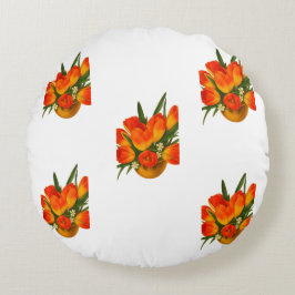 Cojín Redondo Spring Harmony – Orange & Yellow Tulips