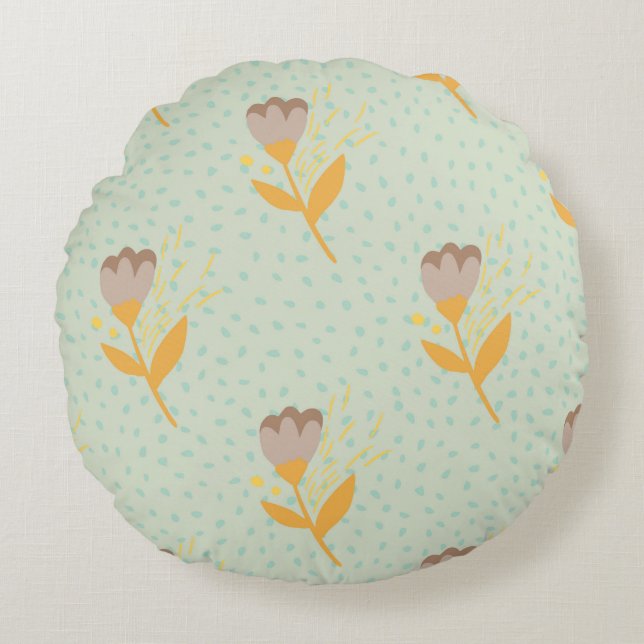 Cojín Redondo Spring seamless folk flower doodle pattern. Hand d (Anverso)