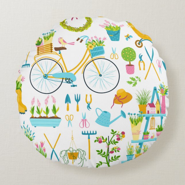 Cojín Redondo Spring seamless pattern in simple hand-drawn carto (Anverso)
