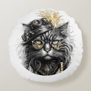 Cojín Redondo Sprocket-Paws El Gato Steampunk Divertido