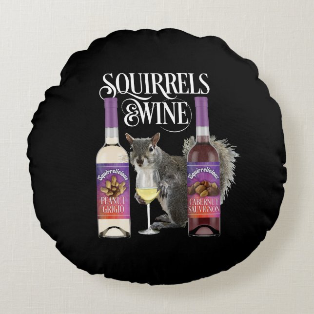 Cojín Redondo Squirrels & Wine - Funny Squirrel Lover and Wine D (Anverso)