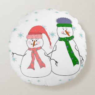Cojín Redondo Sr. y Sra. Snowman Snowman Snowing Winter Art