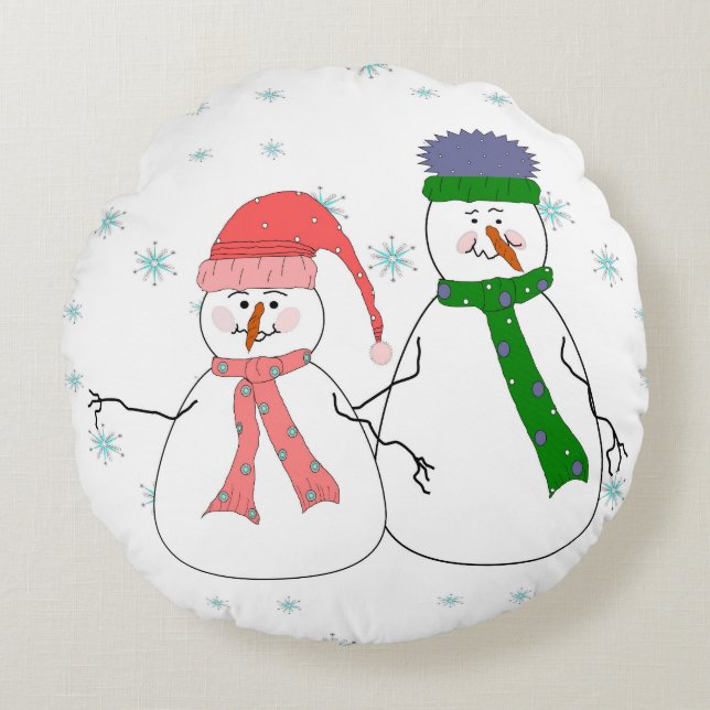 Cojín Redondo Sr. y Sra. Snowman Snowman Snowing Winter Art (Anverso)