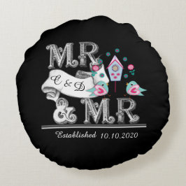 Cojín Redondo Sra. y Sra. Boda Gay Personalizada Gift