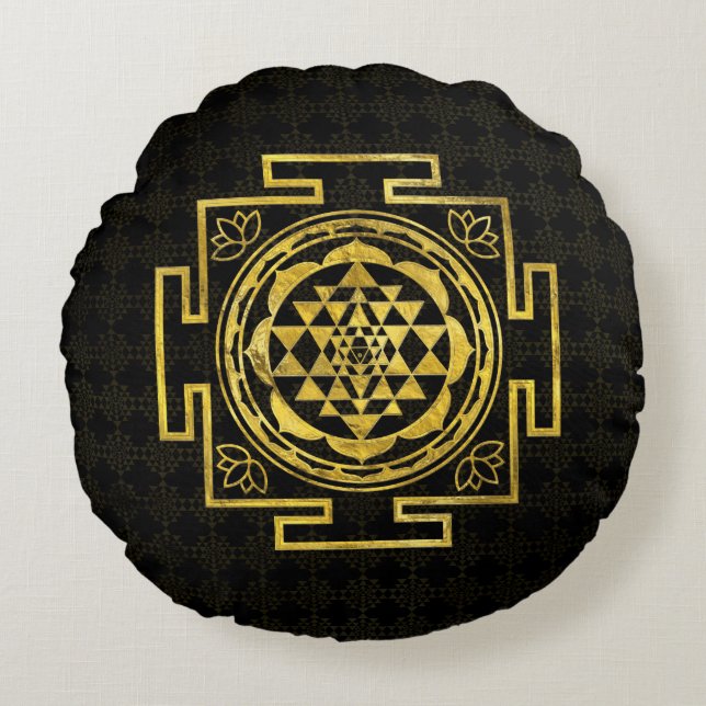 Cojín Redondo Sri de oro Yantra/Sri Chakra (Anverso)