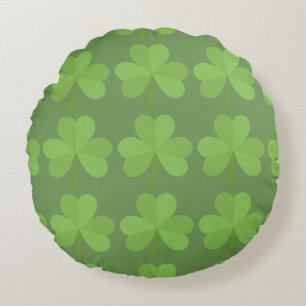 Cojín Redondo St. Patrick Irish Shamrock Clovers Pattern Green