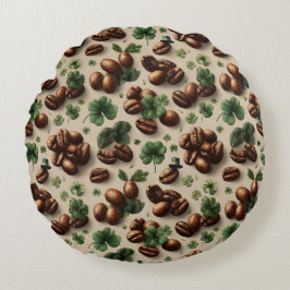 Cojín Redondo St. Patrick’s Day Coffee & Shamrock Pattern