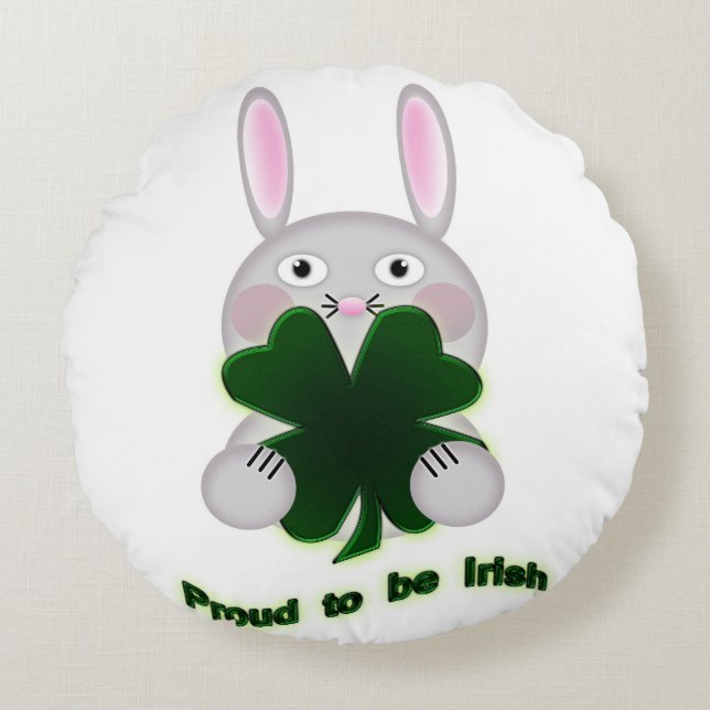 Cojín Redondo St. Patricks Bunny Orgulloso de ser el Shamrock ir (Anverso)
