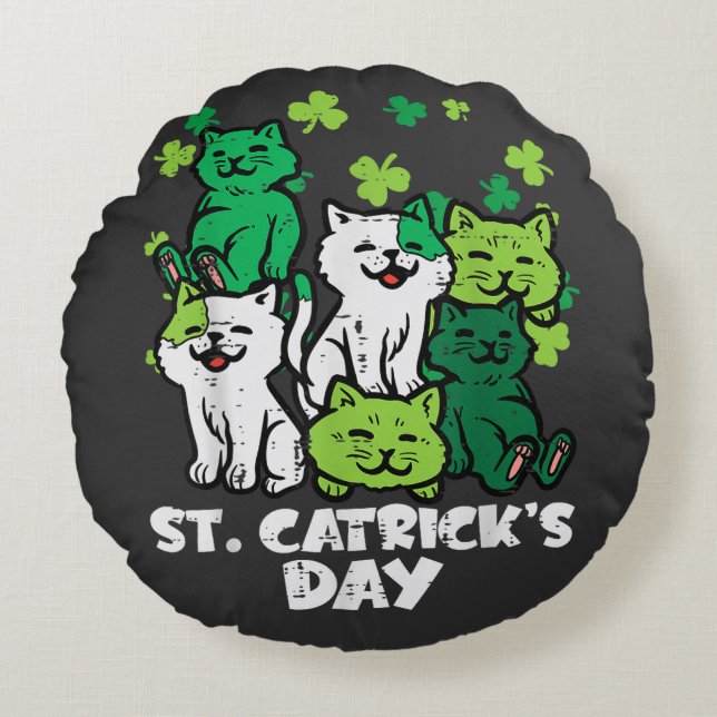 Cojín Redondo St Patricks Catricks Day Cats Saint Pattys (Anverso)