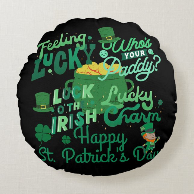 Cojín Redondo St. Patrick's Day Irlandés verde afortunado Shamro (Anverso)