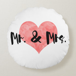Cojín Redondo Stamped Heart Rustic Mr. & Mrs.
