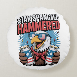 Cojín Redondo Star Spangled Ammered Águila Patriótica Blanco Roj