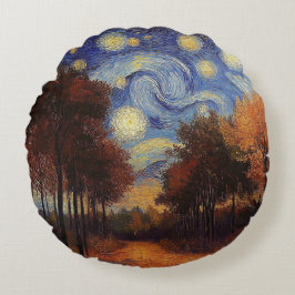 Cojín Redondo Starry Autumn Forest – Artistic Round Pillow