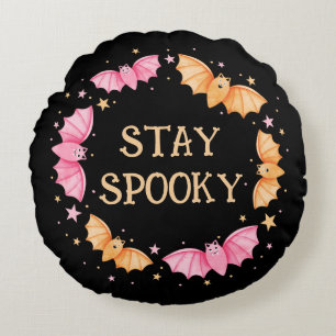 Cojín Redondo Stay Spooky Cute Bats Pastel Halloween