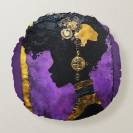 Cojín Redondo Steampunk afrofuturista en morado