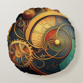 Cojín Redondo Steampunk Clockwork Abstract Design