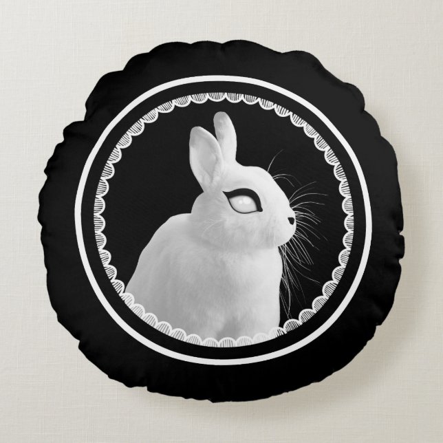 Cojín Redondo Strange White Bunny Round Pillow (Anverso)