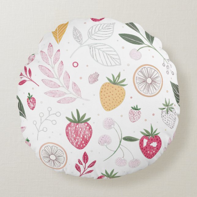 Cojín Redondo Strawberry Citrus Fruit Round Pillow (Anverso)