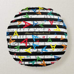 Cojín Redondo striped pattern of initials - personalized style