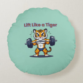 Cojín Redondo **Strong Tiger – Cute Tiger Lifting Weights Illust