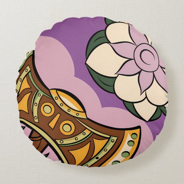 Cojín Redondo Stylized Axe and Flower Design (Anverso)