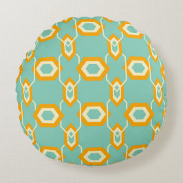 Cojín Redondo Stylized geometric pattern in bold orange hexagon