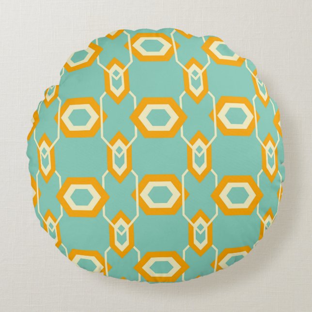 Cojín Redondo Stylized geometric pattern in bold orange hexagon (Anverso)