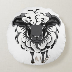 Cojín Redondo Stylized Ram Illustration with Curly Fleece
