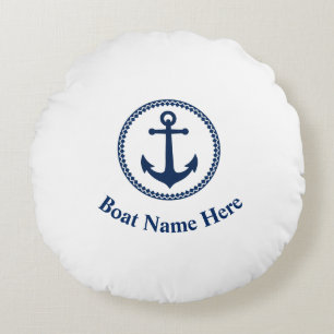 Cojín Redondo Su Nombre De Barco Con Anclaje Marítimo