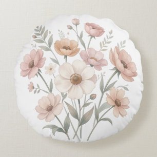 Cojín Redondo Suave Bouquet de Anémonas Aquarela Suavidad