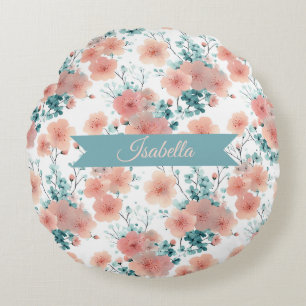 Cojín Redondo Suave Floral Personalizado de Primavera Rosa Vinta