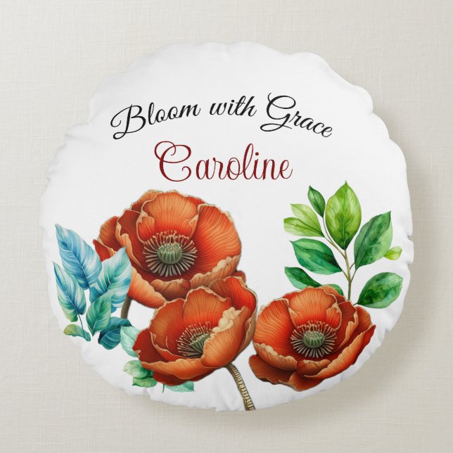 Cojín Redondo Sublime acuarela Red Poppies Feliz Jubilación (Anverso)