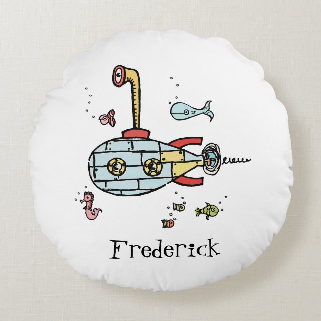 Cojín Redondo Submarino Náutico Personalizado Bajo El Agua (Anverso)