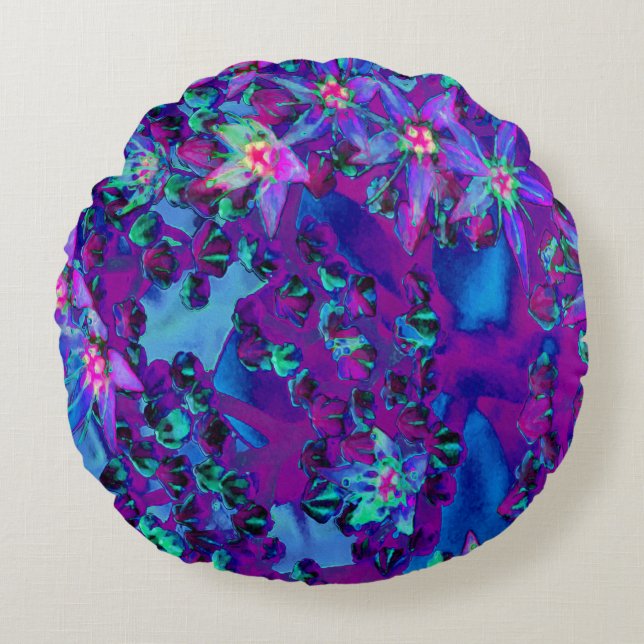 Cojín Redondo Suculentas flores de sedición en Verde azulado, ma (Anverso)