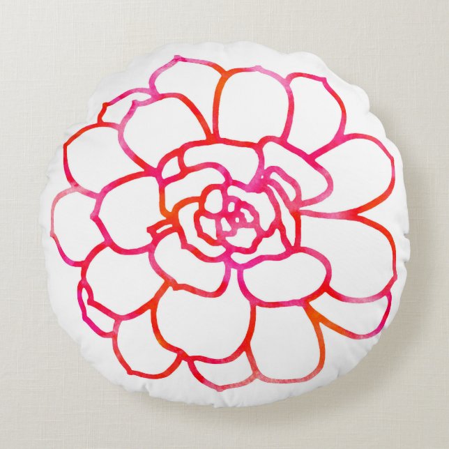 Cojín Redondo Suculento acuarela Naranja rosa (Anverso)