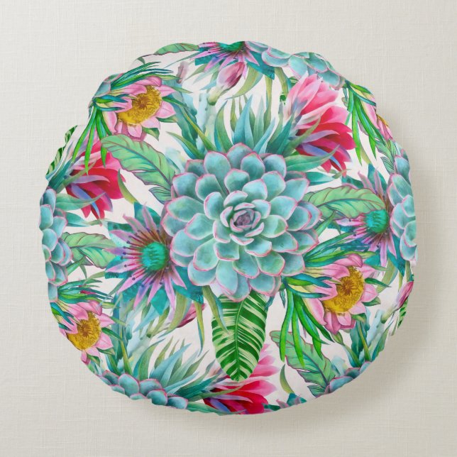 Cojín Redondo Suculento jardín tropical (Anverso)