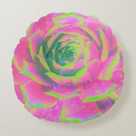 Cojín Redondo Suculento rosette de sedum verde limón y rosa