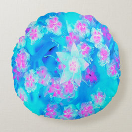 Cojín Redondo Suculento sedum subacuático azul y rosa caliente