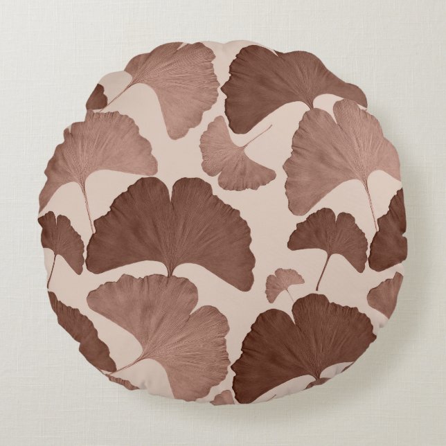 Cojín Redondo Sueño Botánico de Ginkgo Neutral 1 (Anverso)