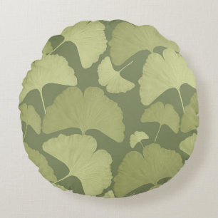 Cojín Redondo Sueño Botánico de Ginkgo Verde Suave 1