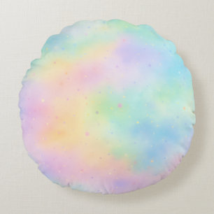 Cojín Redondo Sueño de acuarela pastel – gradiente de arcoíris s