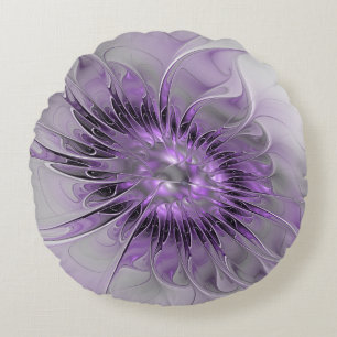 Cojín Redondo Sueño de Flor de Lavanda Arte Fractal Abstracto Mo