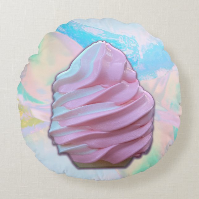 Cojín Redondo Sueño de Helado Pastel (Anverso)