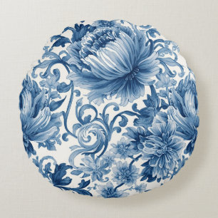 Cojín Redondo Sueños Azules   Chinoiserie Acuarela Floral