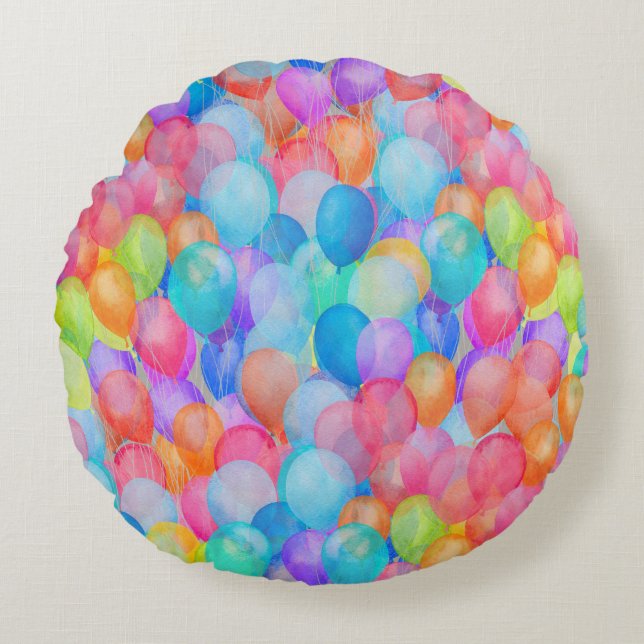 Cojín Redondo Sueños de arcoiris: arte de globos acuáticos (Anverso)