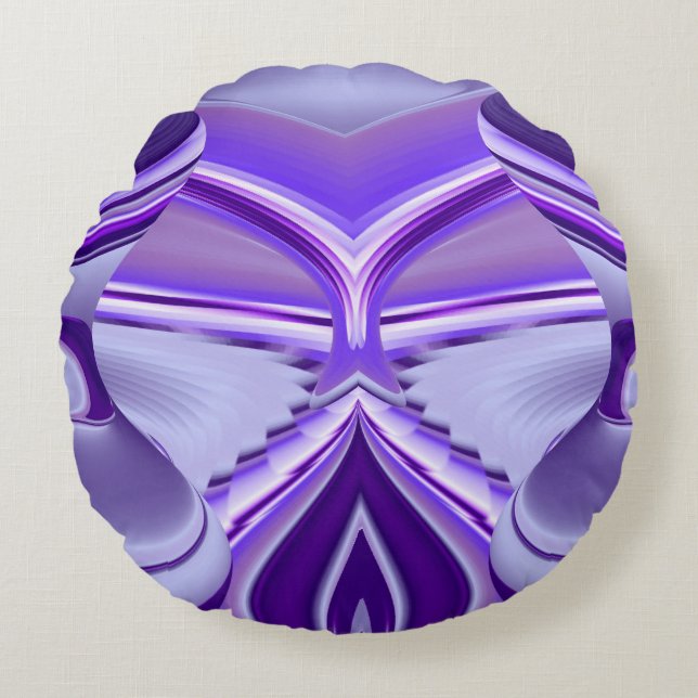 Cojín Redondo Sueños de Arcoíris de Flor Morada (Anverso)
