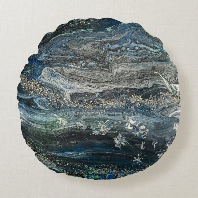 Cojín Redondo Sueños de la pintura abstracta del Océano 20 (Anverso)
