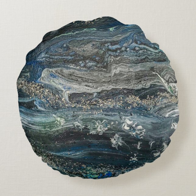 Cojín Redondo Sueños de la pintura abstracta Ocean'20 Cerámica (Reverso)