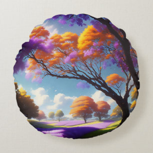 Cojín Redondo Sueños De Lavanda Bajo Los Cielos De Jacaranda,